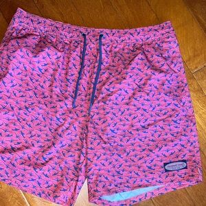 Vineyard Vines Coral and Navy Swim Trunks
